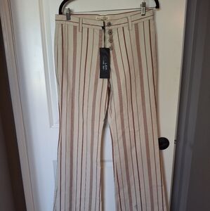 Designer NILI LOTAN Striped Beige Red Women's Pants, Cotton, Bellbottoms Sz.6